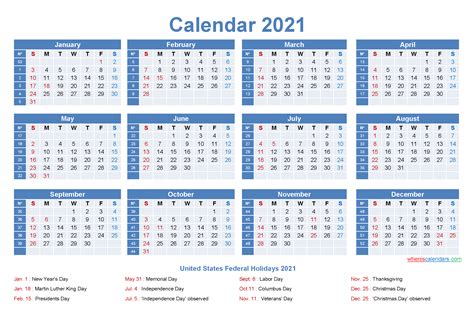 2021 Calendar With Week Numbers And Holidays Calendar 2021