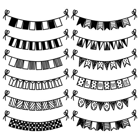 Set Of Premium Vectors For Freehand Handdrawn Bunting Flags And