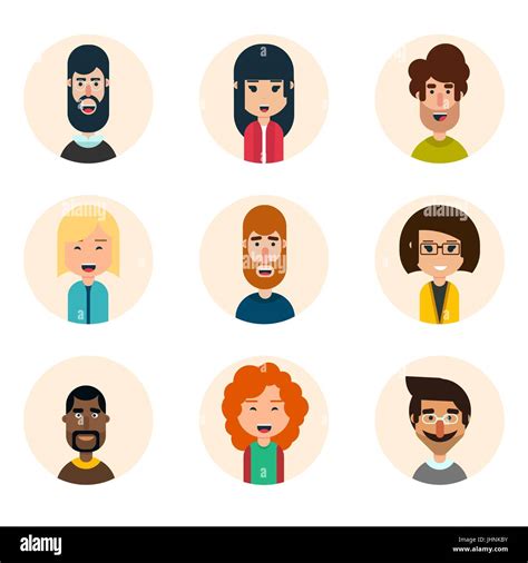 Set of nine avatar vector icons. Flat style Stock Vector Image & Art