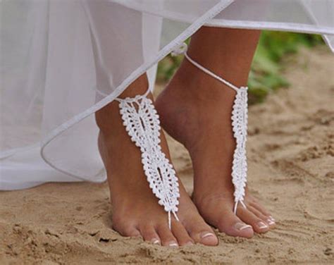 white barefoot sandals crochet beach wedding sandles bridal etsy my xxx hot girl