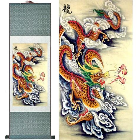 Chinese Red Dragon Silk Scroll
