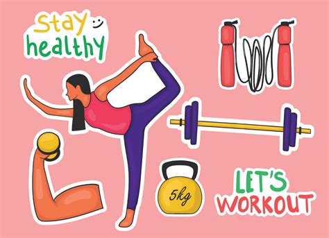 Colorful Hand Drawn Workout Stickers Collection Vector Art At