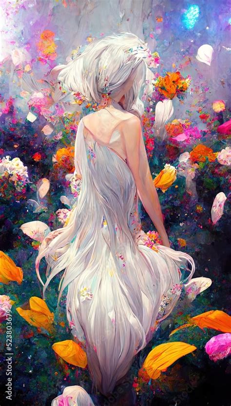 Portrait Of An Anime Girl Against A Background Of Flowers Anime Girl
