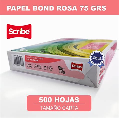 Paquete 500 Hojas Papel Bond Rosa 75 Grs Tamaño Carta Mercado Libre
