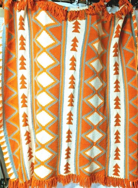 Amazing Vtg Geometric Aztec Indian Crochet Mcm Groovy Knit