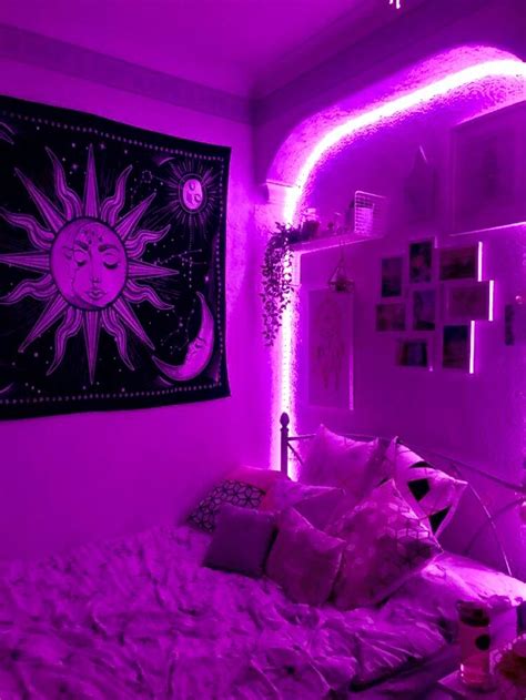 Aesthetic Room Inspo Tapestry And Led Lights 💕💜 Purple Rooms Aesthetic Room Inspo Purple