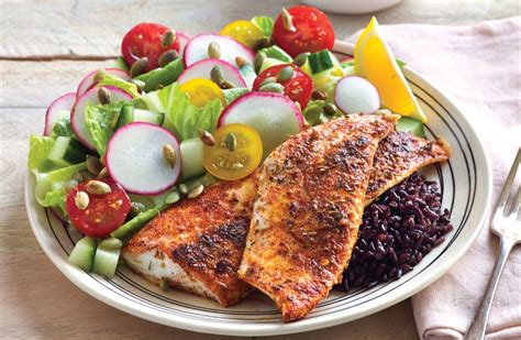Cajun Fish On Black Rice Salad Healthy Food Guide