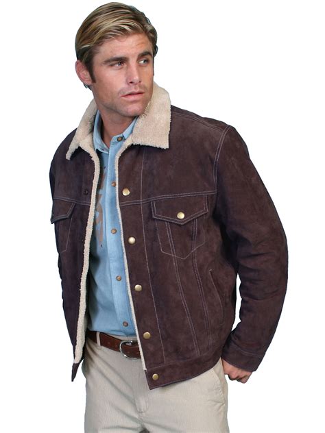 Scully Mens Boar Suede Jean Jacket Chocolate