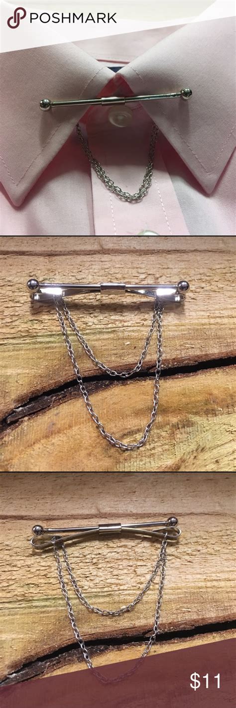 Dress Shirt Collar Bar With Chain Collar Bar Silver Man Bar Accessories