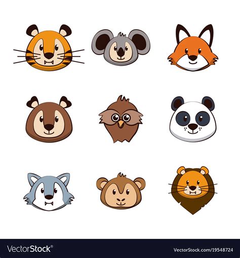 Cute Animals Cartoons Icons Royalty Free Vector Image