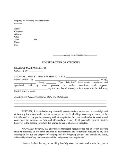 Mass Limited Power Of Attorney Form Complete Legal Document Online