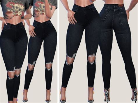 The Sims Resource Black Ripped Denim Jeans 058 By Pinkzombiecupcakes