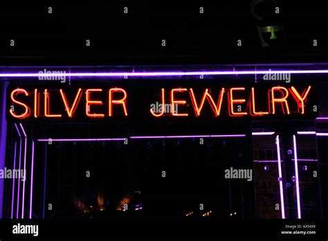 Neon Sign Silver Jewelry Stock Photo Alamy