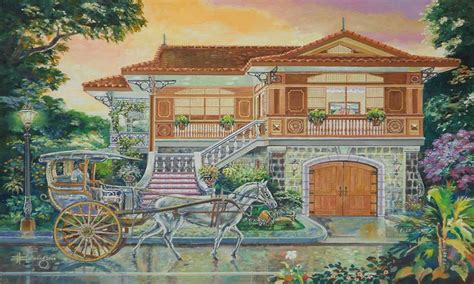 Philippine Ancestral House Bahay Na Bato Oil On Canvas 16 X 24 By J