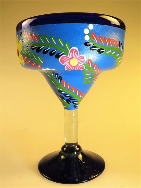 Mexican Margarita Glass 15oz Hand Painted Pop Designs Made In Mexico With Recycled Glass