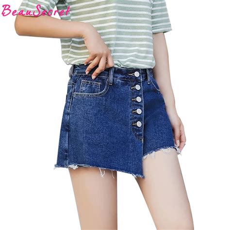 woman summer high waist denim shorts skirts korean style women loose culottes single breasted
