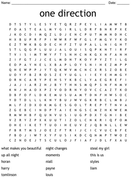 One Direction Crossword Wordmint