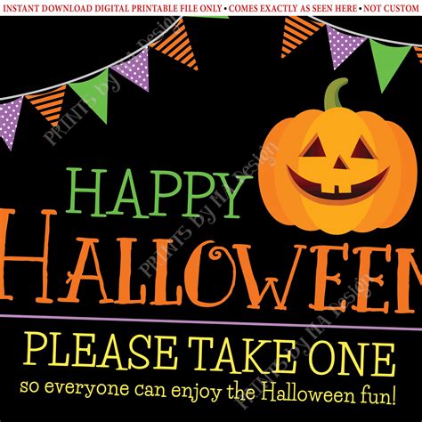 Happy Halloween Candy Sign Please Take One Jack O Lantern Pumpkin
