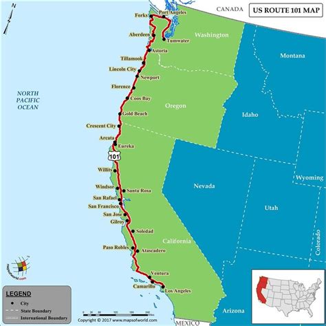 Us Route 101 Map For Road Trip Highway 101 In 2023 Us Route Road