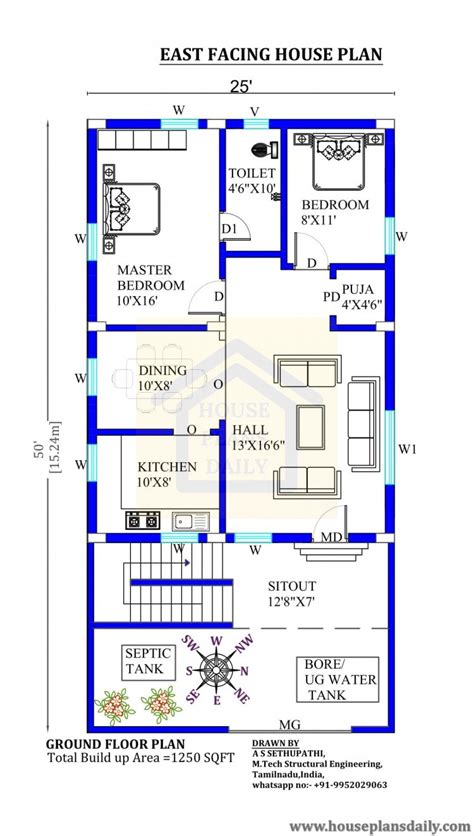 25x50 East Facing Floor Plan East Facing House Plan House Plan And