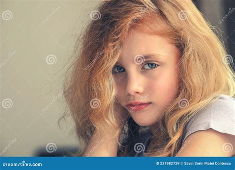 Beautiful Blonde Girl With Long Hair And Blue Eyes Stock Image Image