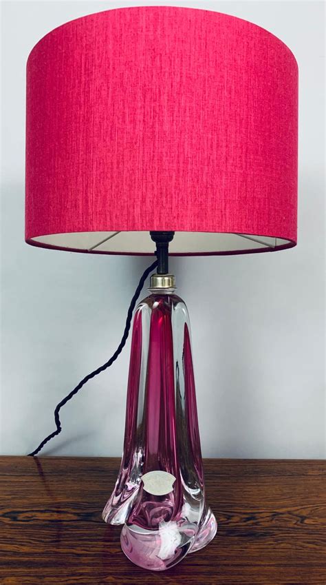 1950s Vintage Belgium Val St Lambert Pink Crystal Glass Table Lamps Inc Shade At 1stdibs