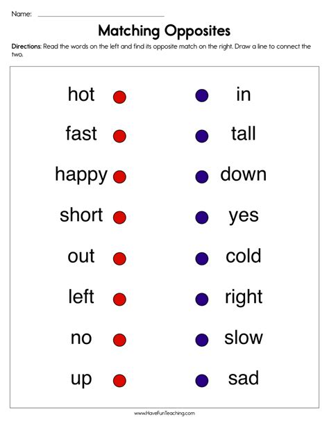 Opposite Words In English For Class 1 Worksheets Pdf Várias Classes