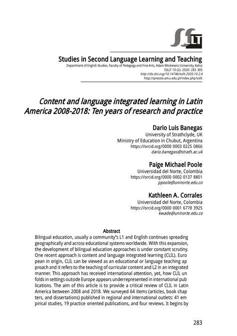 Pdf Content And Language Integrated Learning In Latin America 2008