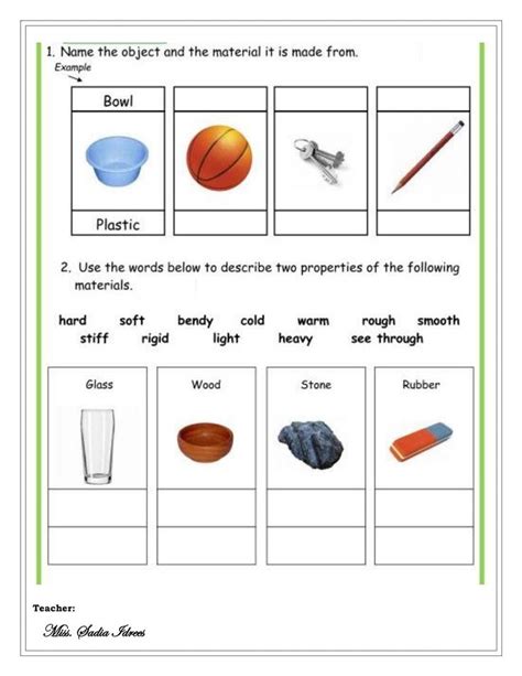 Materials Worksheet Grade 3