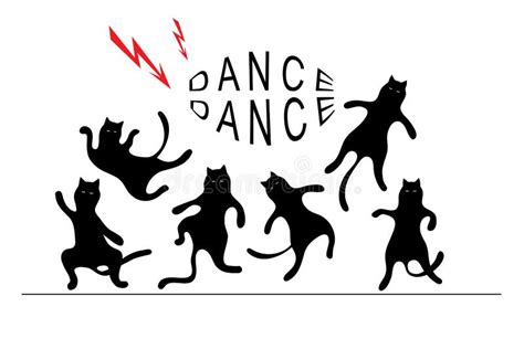 Black Cats Dancing Funny Silhouette Stock Vector Illustration Of Drawing Card 190982005