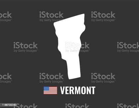 Vermont Map Isolated On Black Background Silhouette Vermont Usa State
