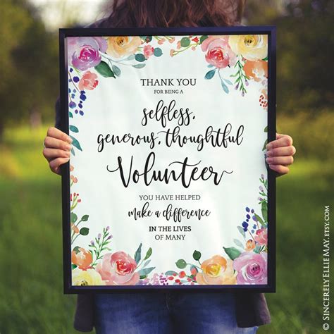 Volunteer Ts Thank You Volunteer Appreciation Printable Etsy