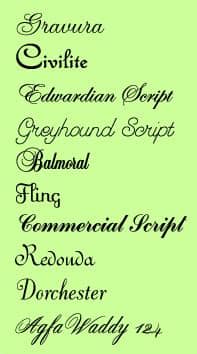Archive of freely downloadable fonts. The fonts in this image are examples of script typefaces ...