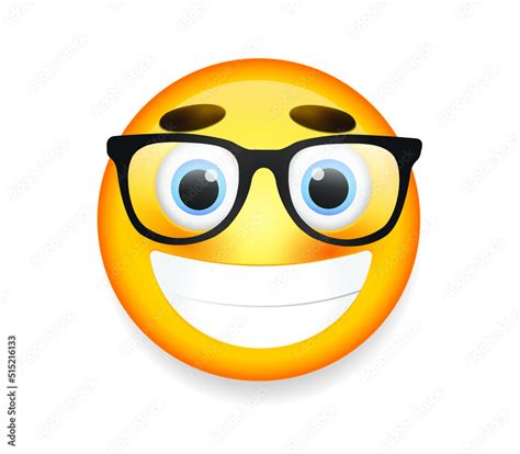High Quality Emoticon On White Background Yellow Face With Spectacles