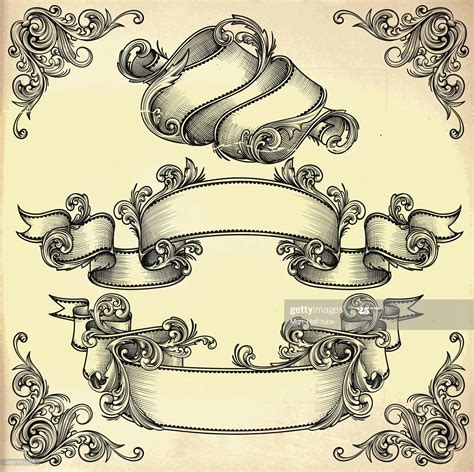 Victorian Banner Set Eps8 Tattoo Lettering Fonts Scroll Tattoos