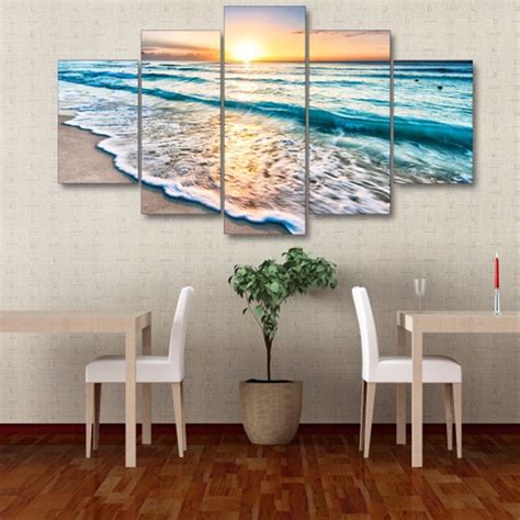 Beautiful Ocean Seascape Beach Sunset Sunrise Sea Waves 5 Piece Canvas