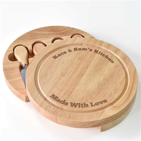 Personalised Wooden Cheese Board Set Laser Engraved By Keepitpersonal
