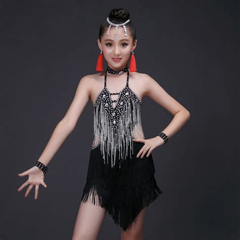 Sequin Tassel Child Kid Children Professional Latin Dance Dress For