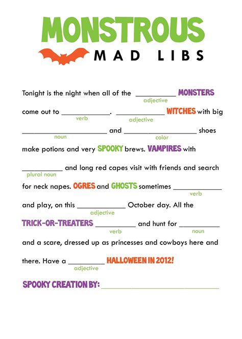 Halloween Mad Libs Printable Pdf