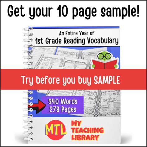 Sample 1st Grade Reading Vocabulary Complete My Teaching Library