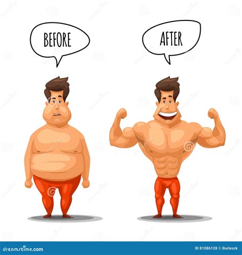 Weight Loss Man Before And After Diet Vector Illustration Stock Vector