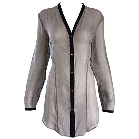 Helmut Lang 2000s Silk Leather Semi Sheer Long Sleeve Vintage Blouse