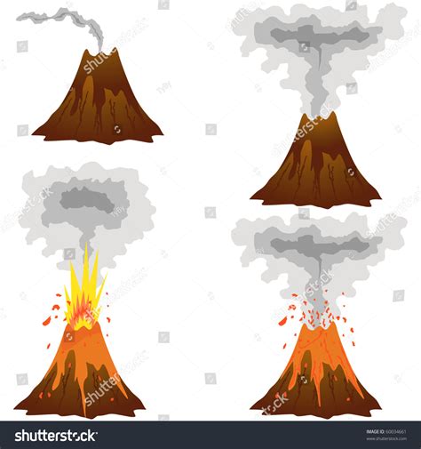 Different Stages Of Volcano Icon Set Isolated On White Stock Photo