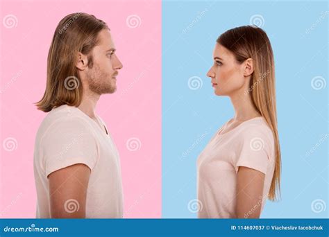Young Man And Woman Facing Each Other Stock Image Image Of