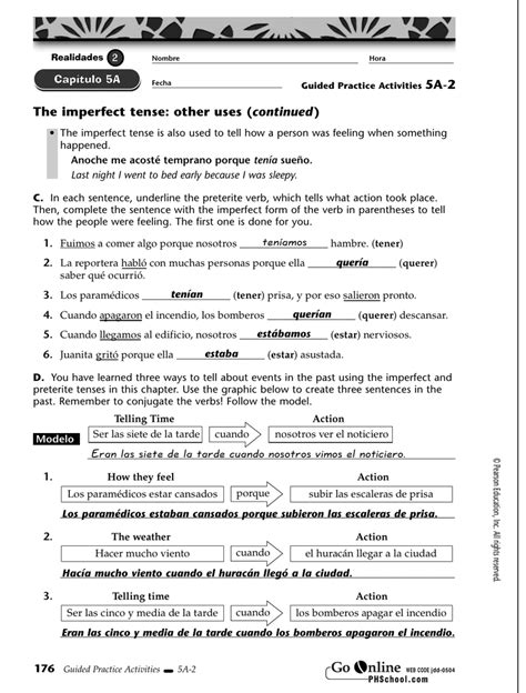 Realidades leveled vocabulary and grmr workbook (core & guided practice)level 3 copyright 2011. The imperfect tense: other uses (continued) Eran las siete ...