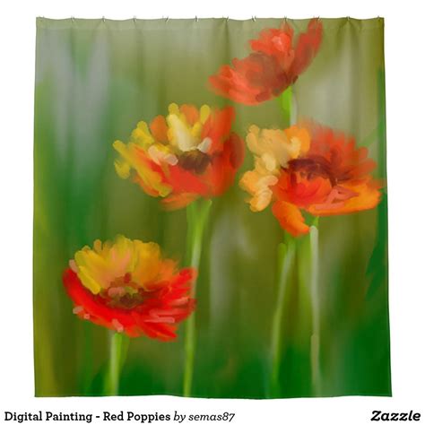 Digital Painting Red Poppies Shower Curtain Poppy