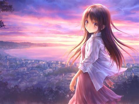 Desktop Wallpaper Cute Anime Girl City Scenery Anime