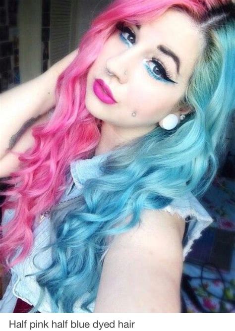 Half Pink Half Blue Scene Hair Hair Styles Beautiful Hair Color