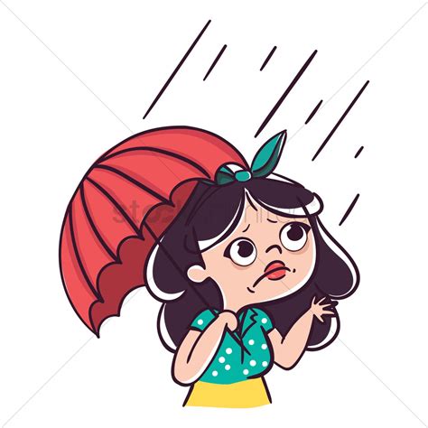 Cartoon Girl Under An Umbrella In The Rain Vector Image 1957403