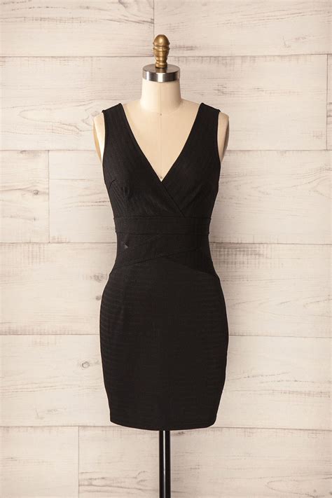 Sabadell Black Textured Tight Fitted Dress With Lace Cutouts Tight